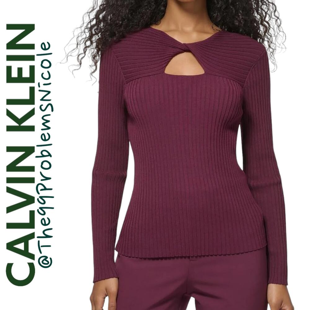 Calvin Klein Twist Front Keyhole Pullover Top in Purple